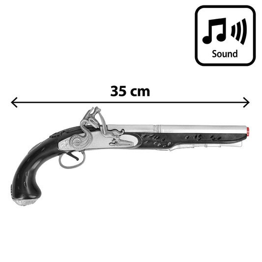 Pistolet Pirate à Flint Sonore 35cm - Accessoire Déguisement Adulte