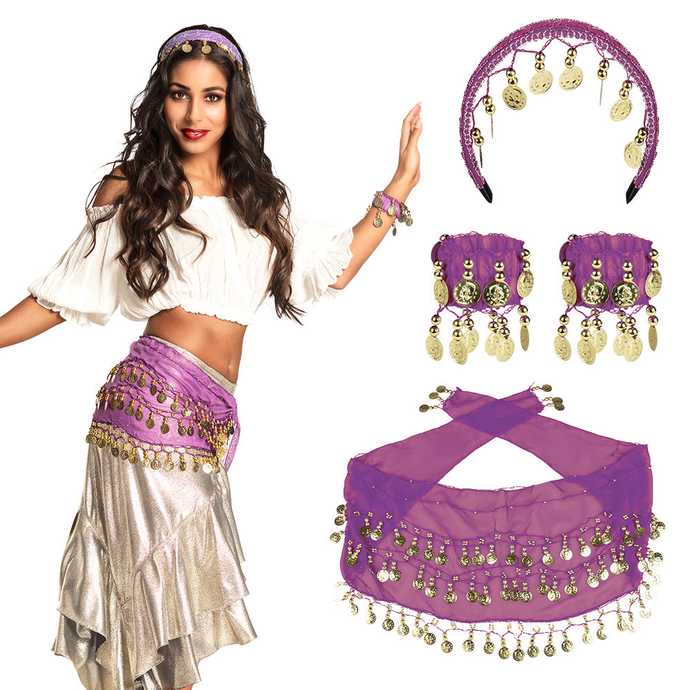 Costume Danse Orientale Adulte - Accessoires Complets Violet Or