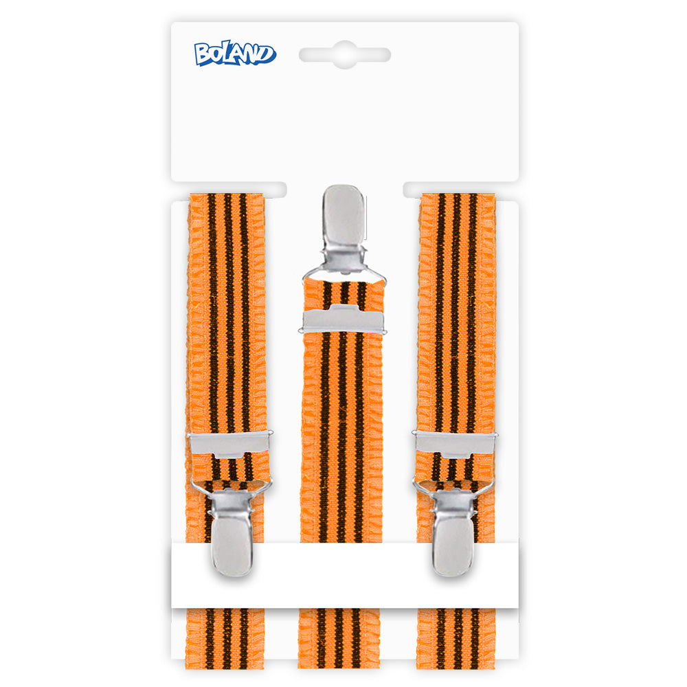 Bretelles Rayées Orange Fluo Neon | Accessoire Déguisement Années 80