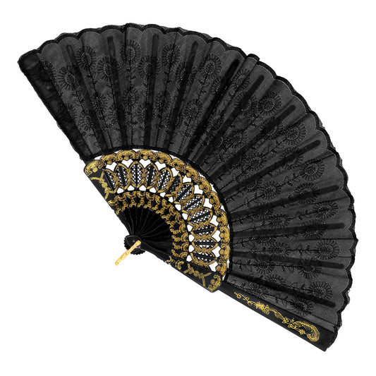 Éventail Noir et Or Flamenco - Accessoire Déguisement Cabaret