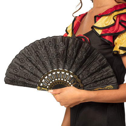 Éventail Noir et Or Flamenco - Accessoire Déguisement Cabaret