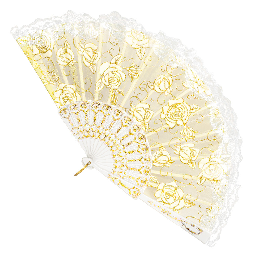 Éventail de Dentelle Blanc et Or - Accessoire de Déguisement Vintage