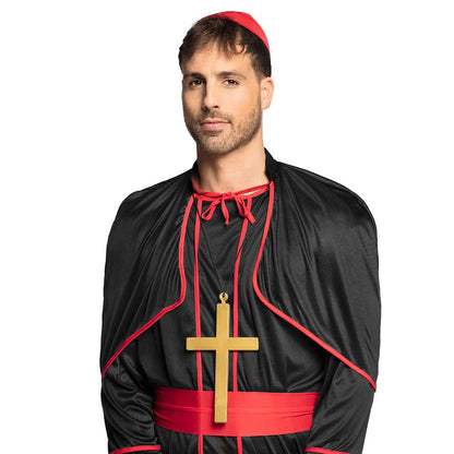 Costume Cardinal Religieux Noir et Rouge avec Croix Dorée