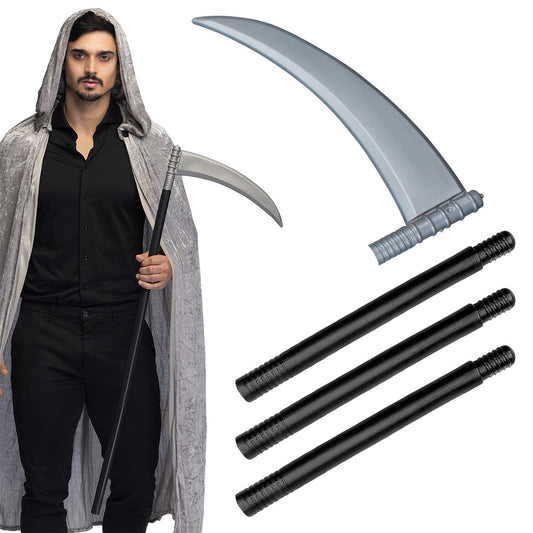 Faux Faucille Grise Déguisement Reaper 101cm avec 3 Bâtons