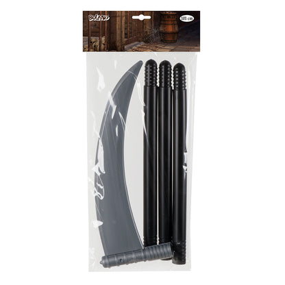 Faux Faucille Grise Déguisement Reaper 101cm avec 3 Bâtons