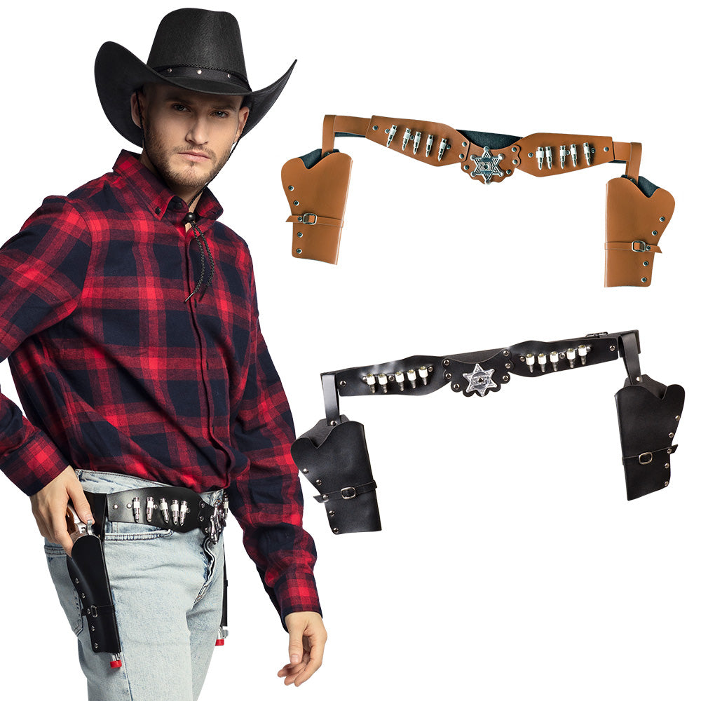 Ceinture Sheriff Cowboy Cuir avec Holster Balles Dorées