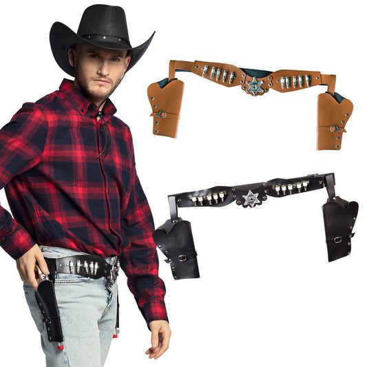 Ceinture Sheriff Cowboy Cuir avec Holster Balles Dorées