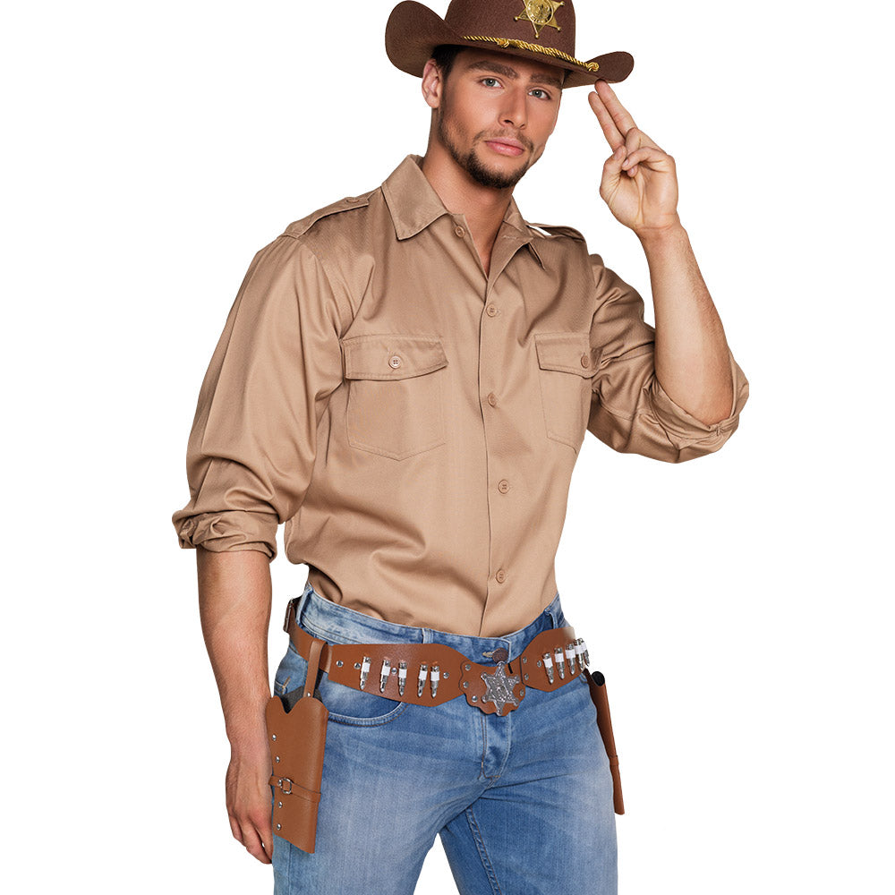 Ceinture Sheriff Cowboy Cuir avec Holster Balles Dorées