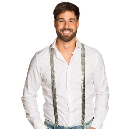 Bretelles Paillettes Argentées Luxe pour Déguisement