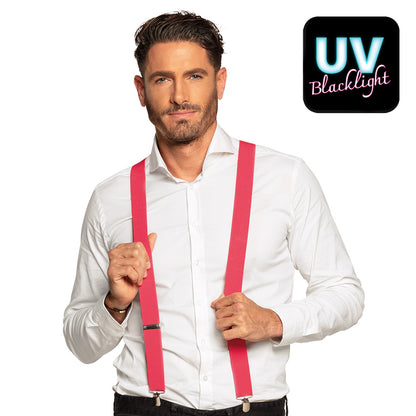 Bretelles Fluo Rose Adulte Rétro Années 80 UV Blacklight