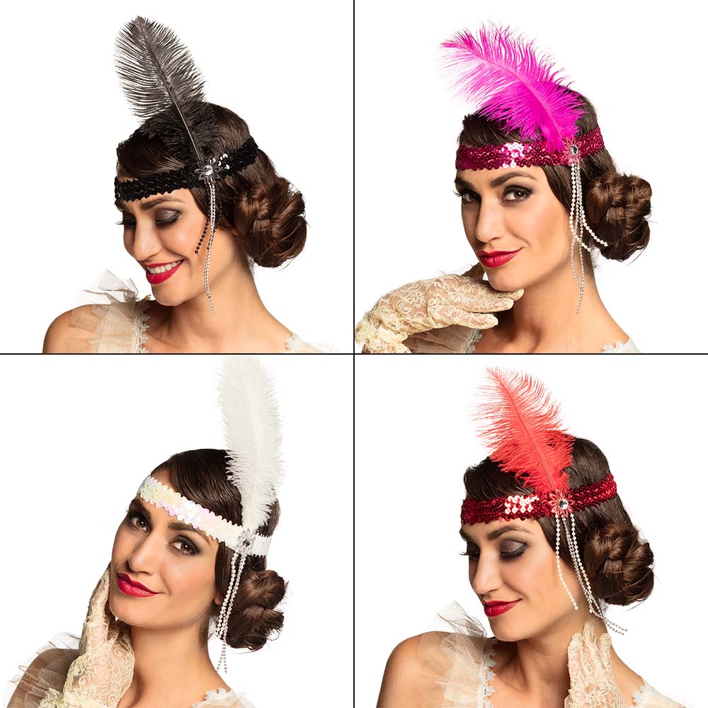 Bandeau années 20 Gatsby avec plume et sequins