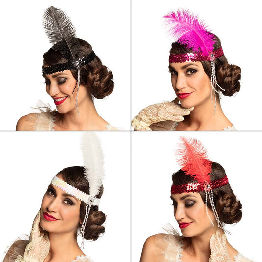 Bandeau années 20 Gatsby avec plume et sequins