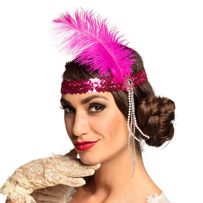 Bandeau années 20 Gatsby avec plume et sequins