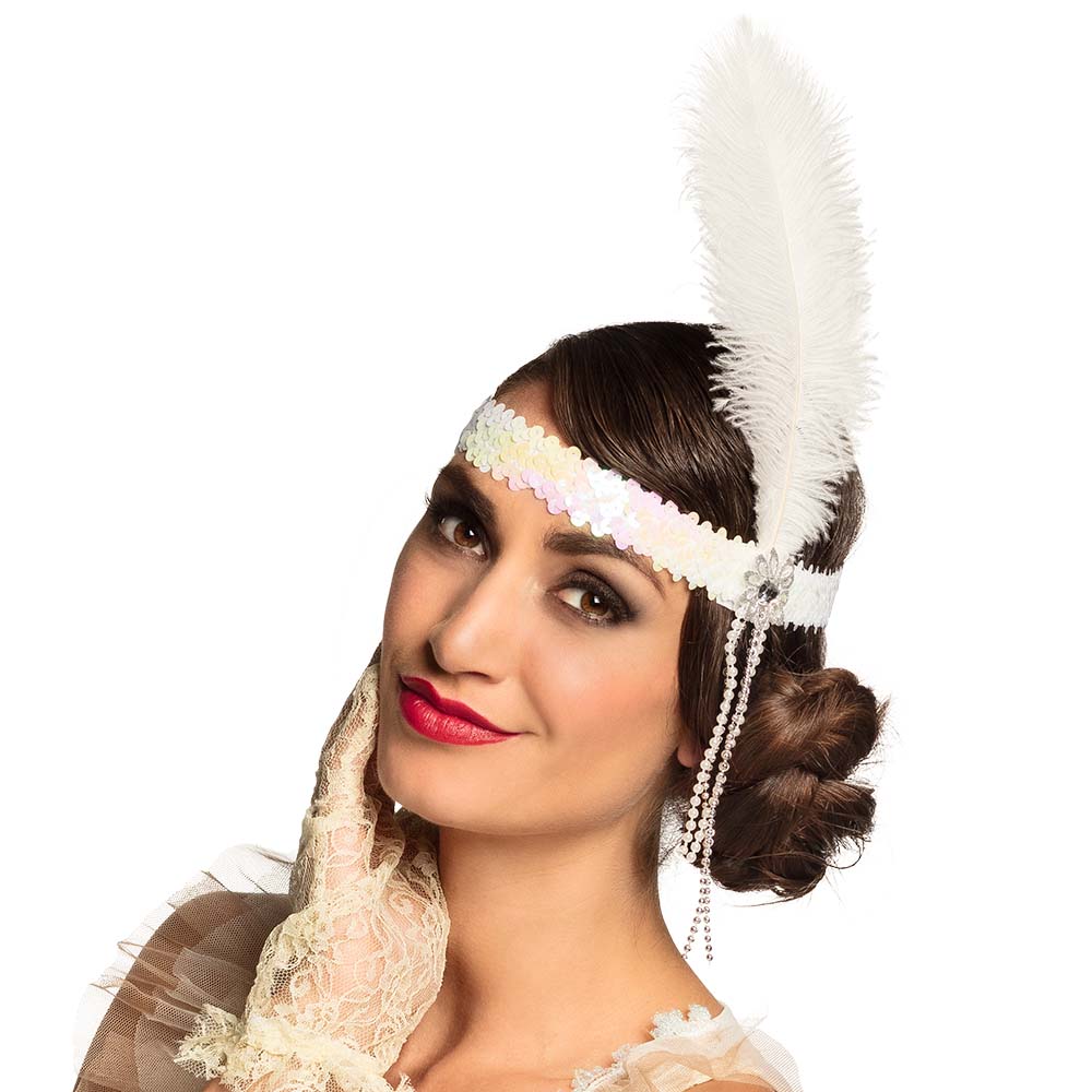 Bandeau années 20 Gatsby avec plume et sequins