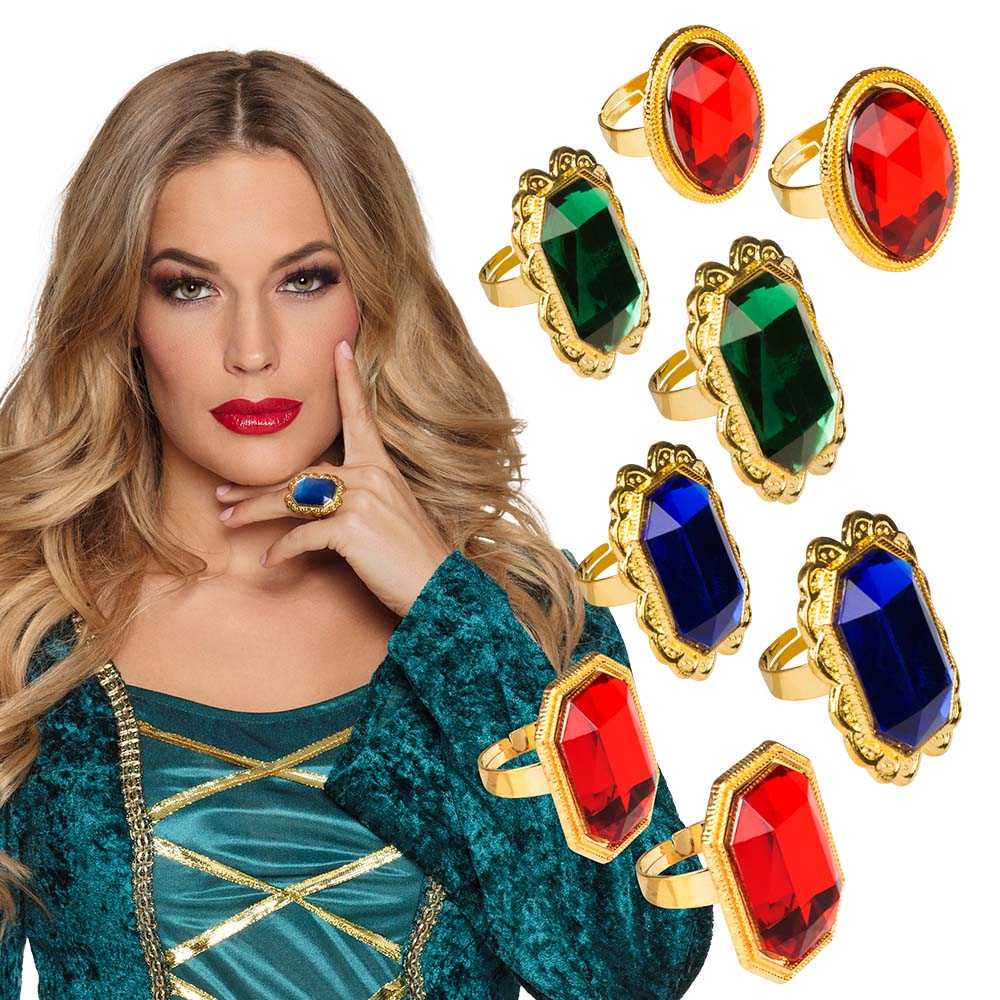 Bagues Médiévales Joyaux 8 Pièces - Or Pierres Colorées