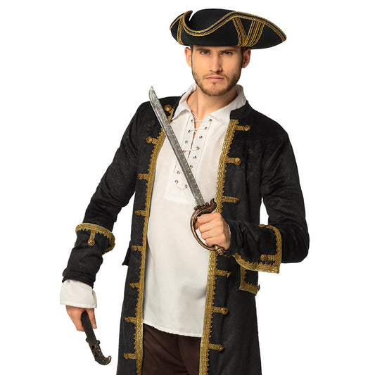 Costume Pirate Luxe Capitaine Noir et Or avec Épée