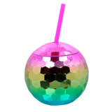 Gobelet Disco Rainbow avec Paille - Accessoire Fête Paillettes