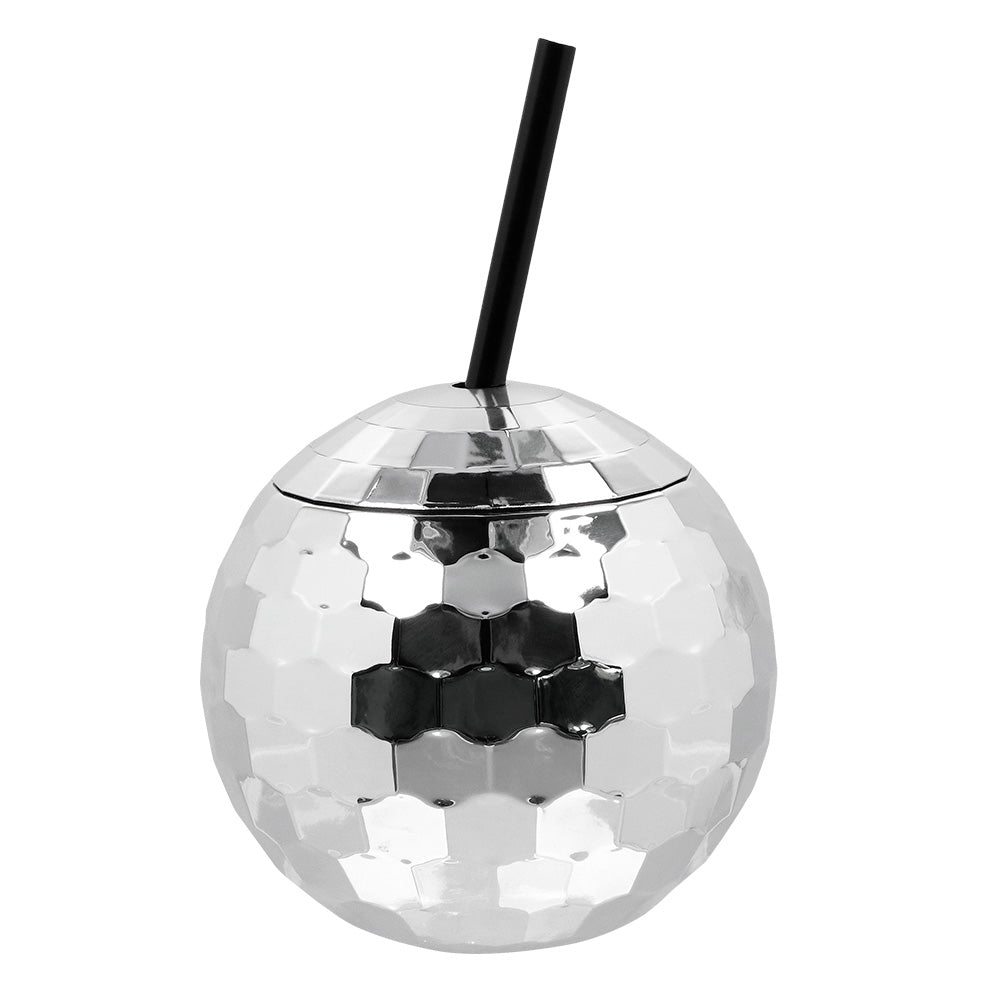 Verre Boule Disco Paillettes avec Paille - Accessoire Fête