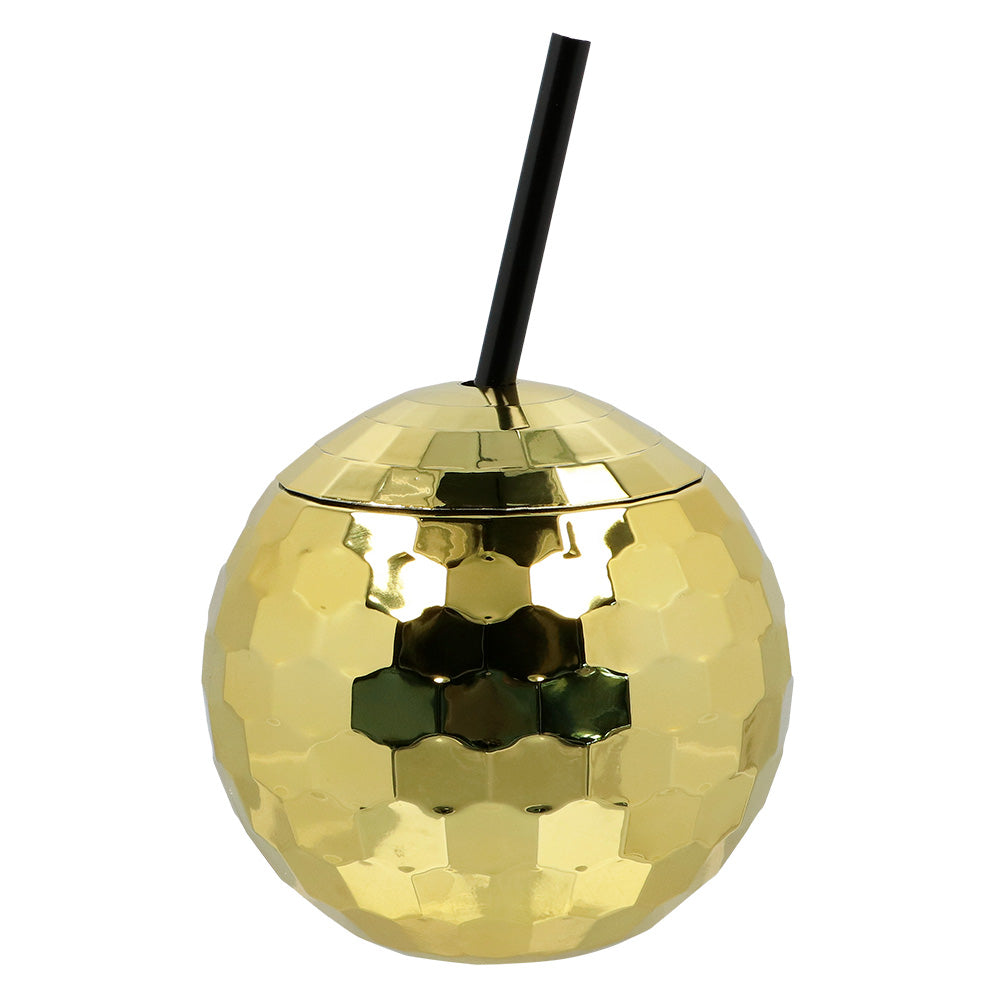 Verre Disco Ball Doré avec Paille - Accessoire Party Festif