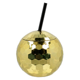 Verre Disco Ball Doré avec Paille - Accessoire Party Festif