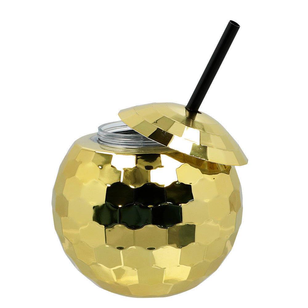 Verre Disco Ball Doré avec Paille - Accessoire Party Festif