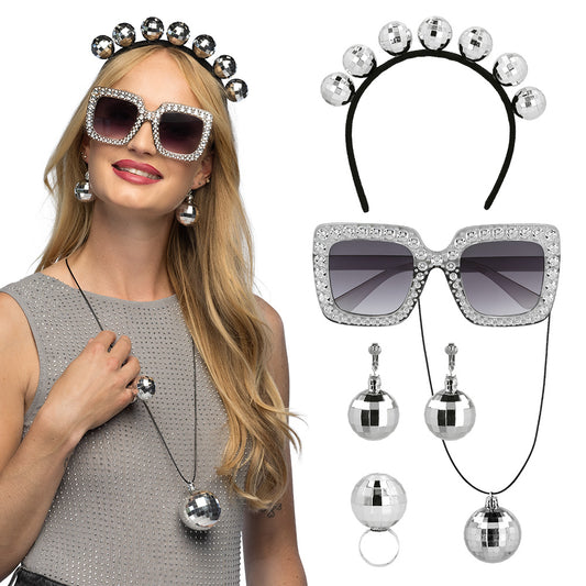 Kit Disco Paillettes : Lunettes, Headband Boules Miroir & Accessoires
