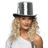 Chapeau Haut de Forme Paillettes Argenté Disco Party
