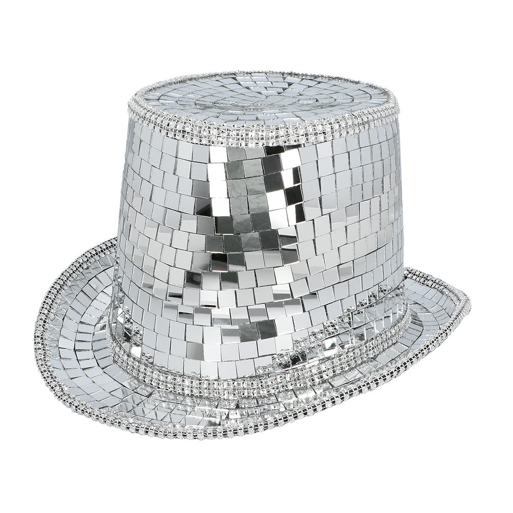 Chapeau Haut de Forme Paillettes Argenté Disco Party