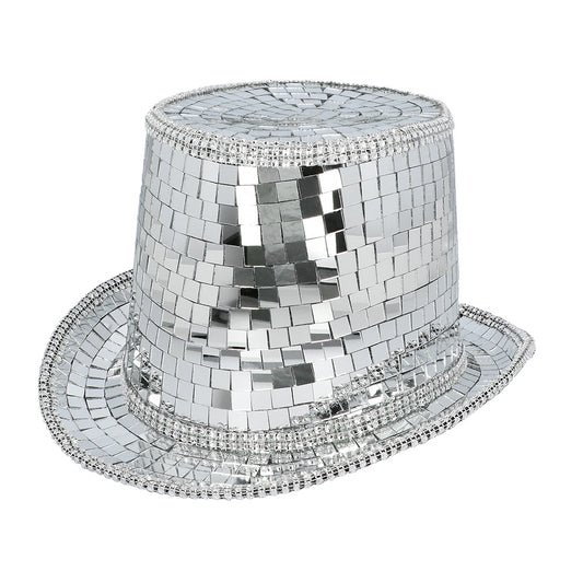 Chapeau Haut de Forme Paillettes Argenté Disco Party