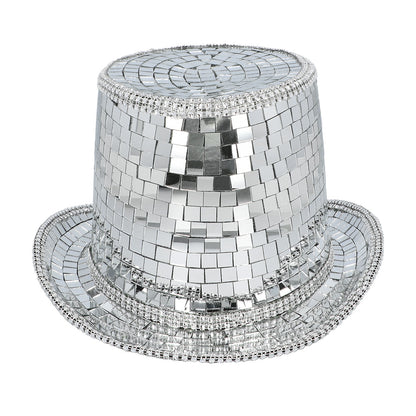 Chapeau Haut de Forme Paillettes Argenté Disco Party