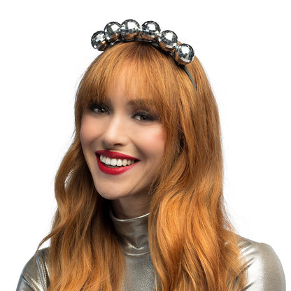 Serre-tête Disco Boules à Facettes Argentées - Accessoire