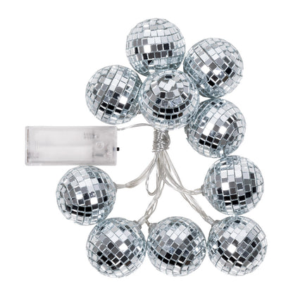 Guirlande Boules à Facettes Disco - 10 Boules Miroir Argentées