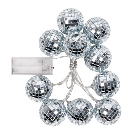 Guirlande Boules à Facettes Disco - 10 Boules Miroir Argentées