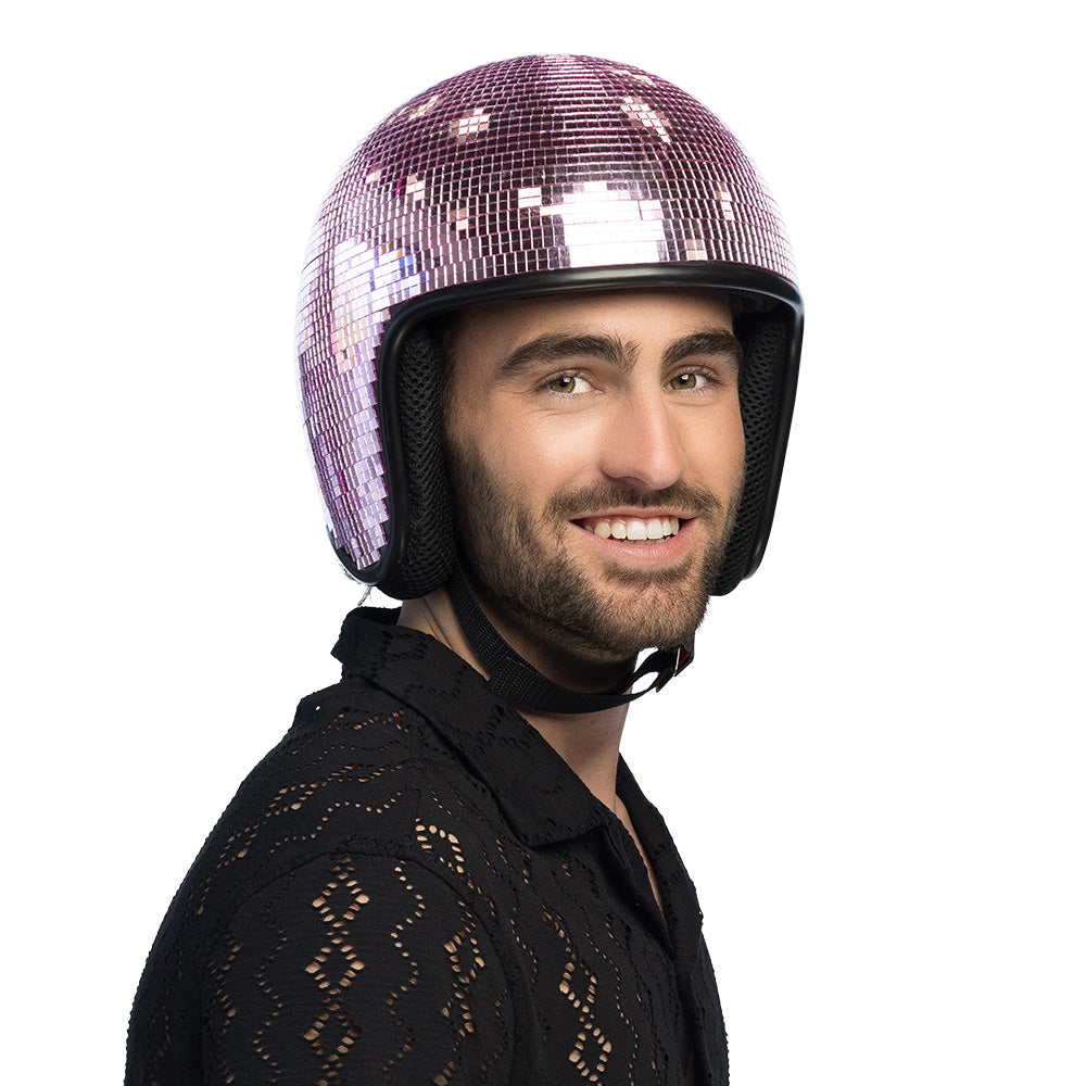 Casque Disco Boule à Facettes Rose Pailleté - Accessoire Fête