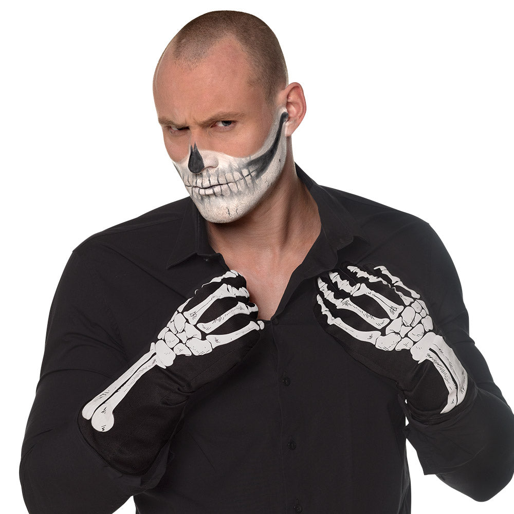 Gants Squelette Noir - Accessoire Halloween Déguisement Adulte
