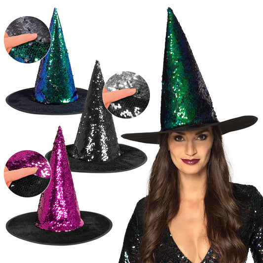 Chapeau de Sorcière Sequin Pailleté Couleurs Irisées