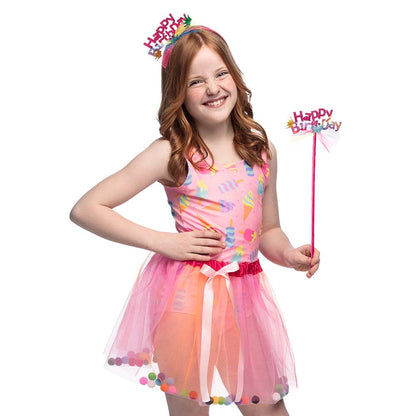 Set Anniversaire Enfant Rose - Robe Tutu, Serre-tête et Baguette Magique