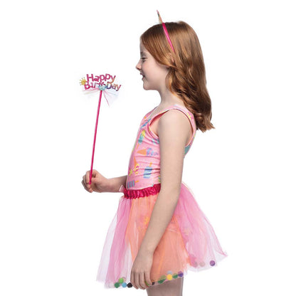 Set Anniversaire Enfant Rose - Robe Tutu, Serre-tête et Baguette Magique