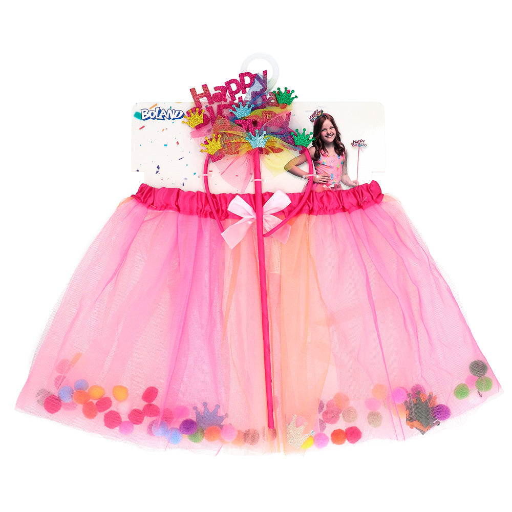 Set Anniversaire Enfant Rose - Robe Tutu, Serre-tête et Baguette Magique