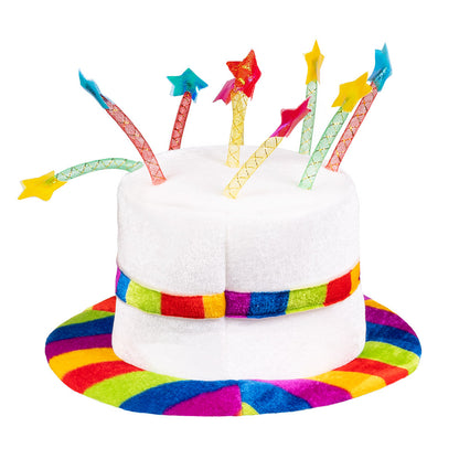 Chapeau Gâteau d'Anniversaire Coloré avec Étoiles - Déguisement Fête