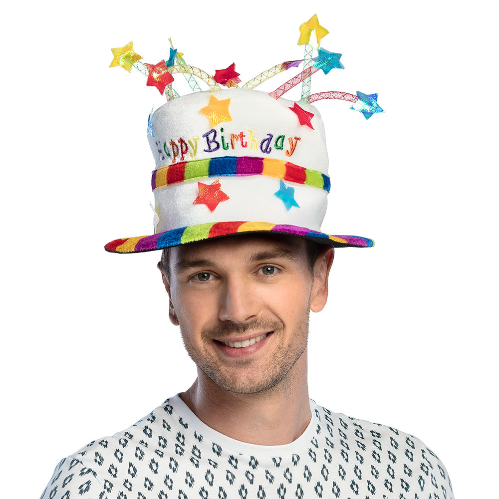 Chapeau Gâteau d'Anniversaire Coloré Happy Birthday avec Étoiles