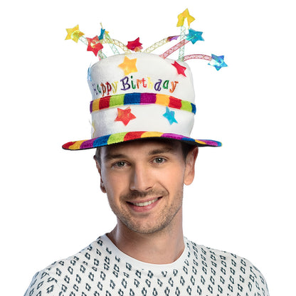 Chapeau Gâteau d'Anniversaire Coloré Happy Birthday avec Étoiles