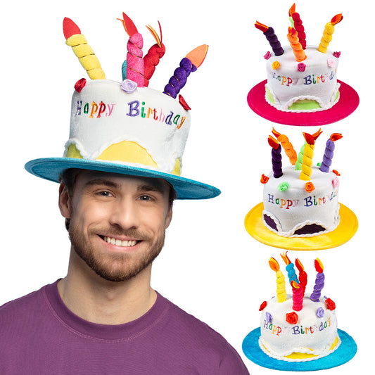 Chapeau Gâteau d'Anniversaire Coloré avec Bougies - Déguisement Fête