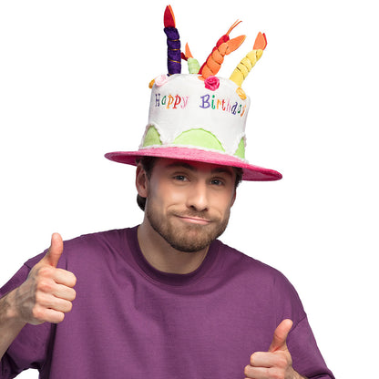 Chapeau Gâteau d'Anniversaire Coloré avec Bougies - Déguisement Fête