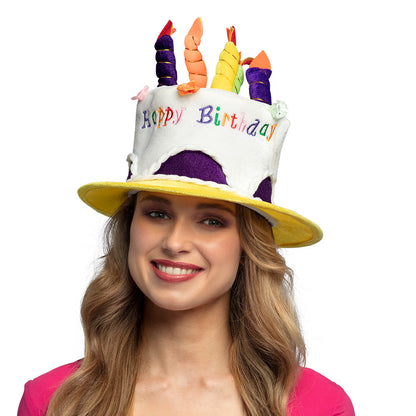 Chapeau Gâteau d'Anniversaire Coloré avec Bougies - Déguisement Fête