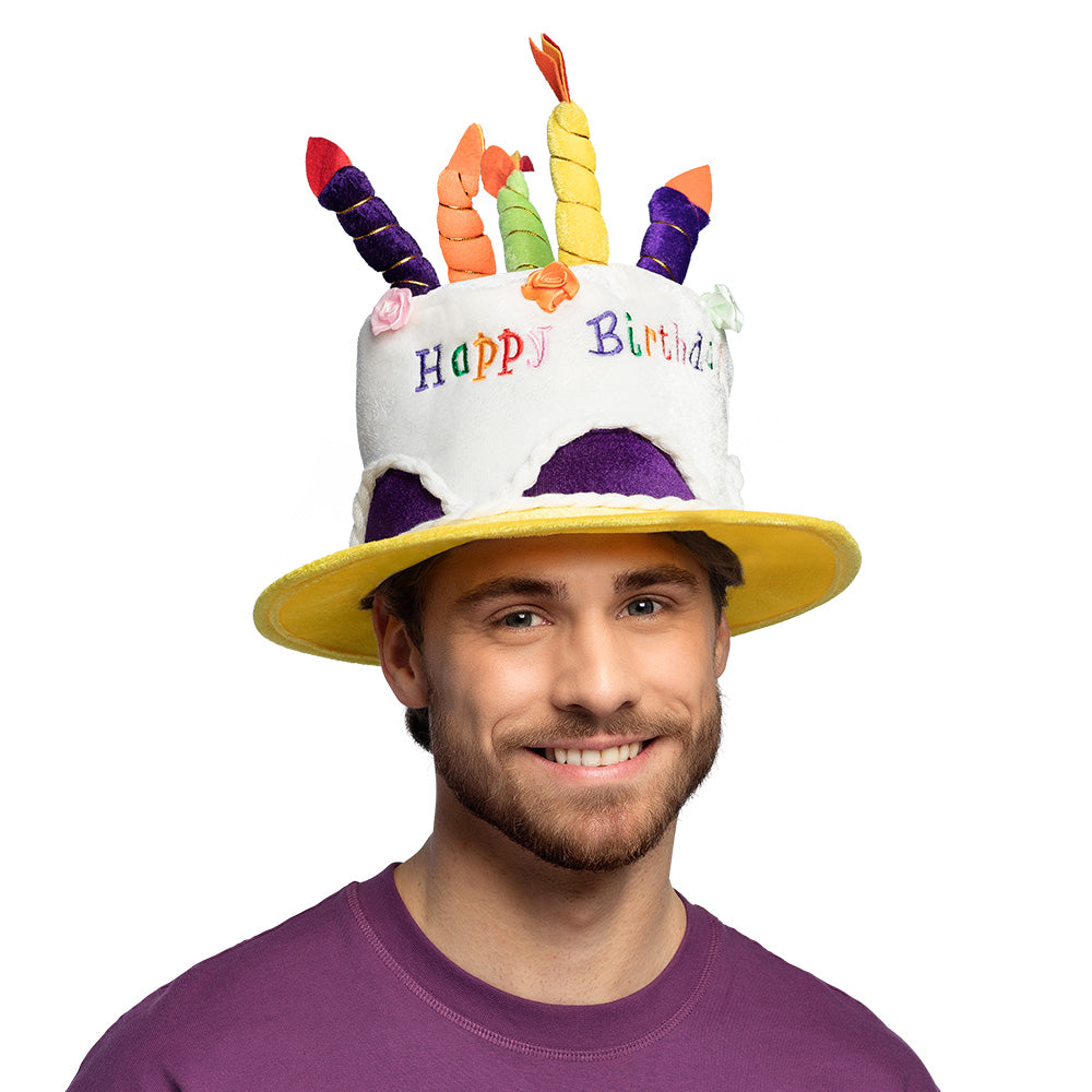 Chapeau Gâteau d'Anniversaire Coloré avec Bougies - Déguisement Fête