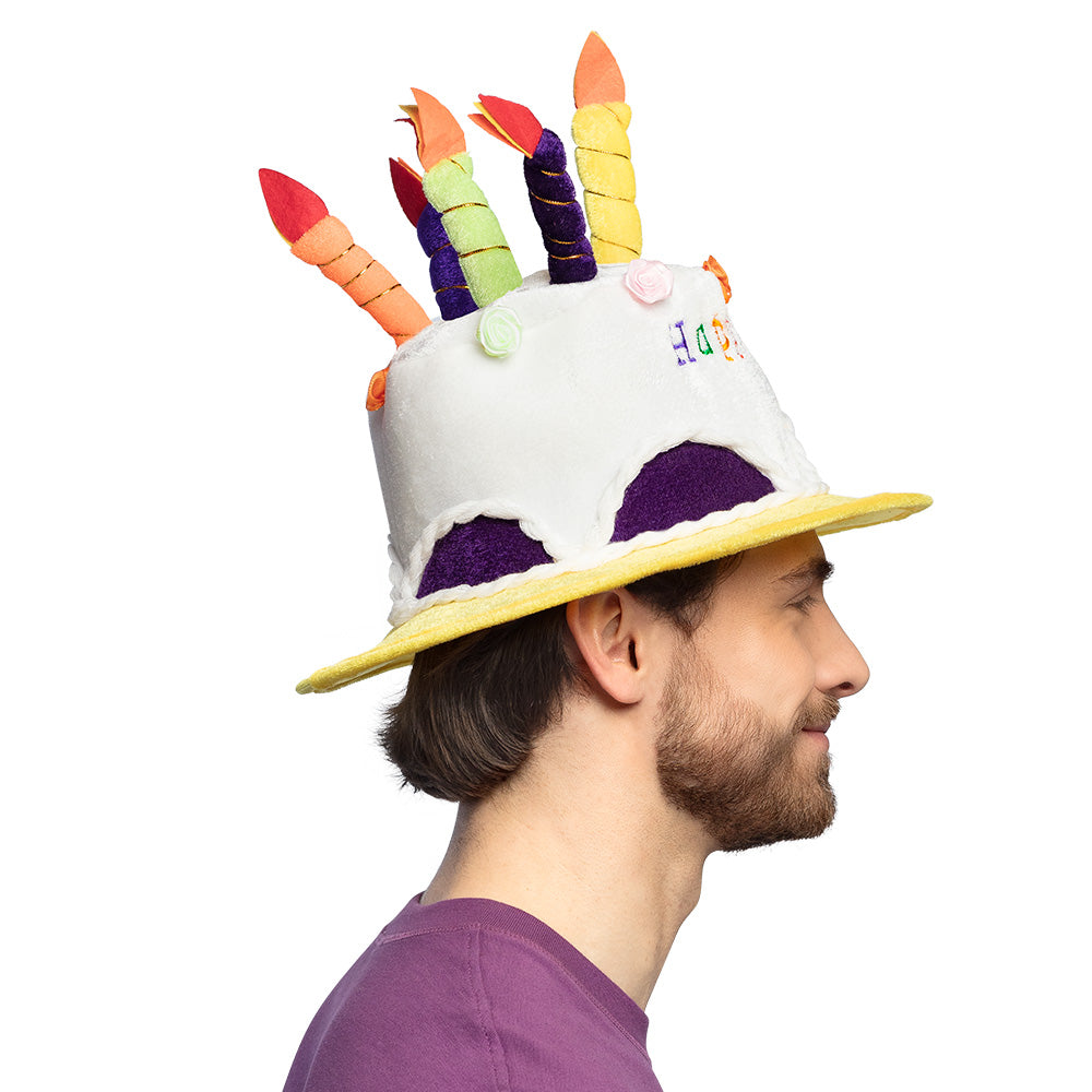 Chapeau Gâteau d'Anniversaire Coloré avec Bougies - Déguisement Fête