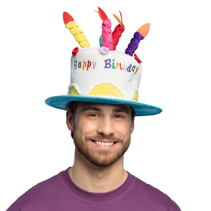 Chapeau Gâteau d'Anniversaire Coloré avec Bougies - Déguisement Fête