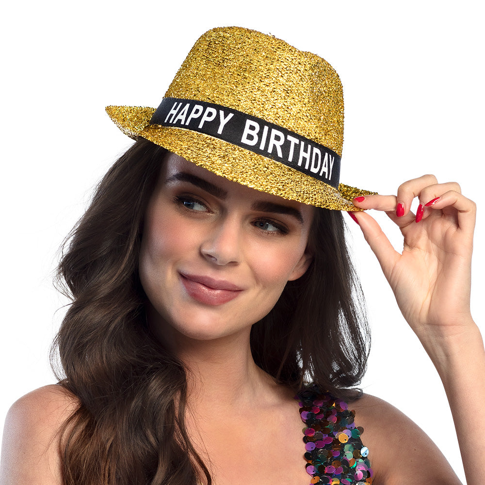Chapeau Paillettes Gold Happy Birthday - Accessoire Fête Adulte