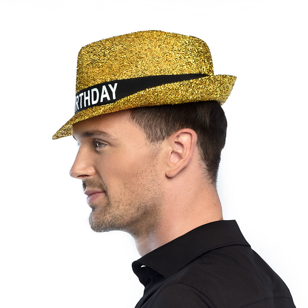 Chapeau Paillettes Gold Happy Birthday - Accessoire Fête Adulte